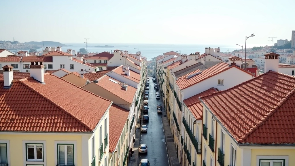 Vista aérea de Lisboa mostrando edifícios residenciais e ruas da cidade