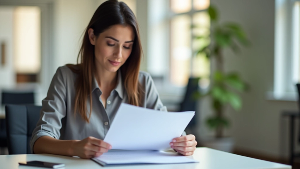 Profissional analisando documento de arrendamento com atenção e cuidado